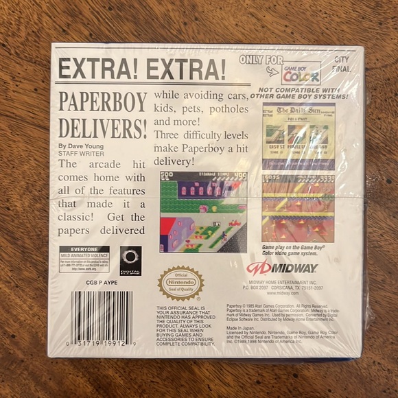 Sealed in Box Gameboy Color Paperboy Game - Picture 7 of 9